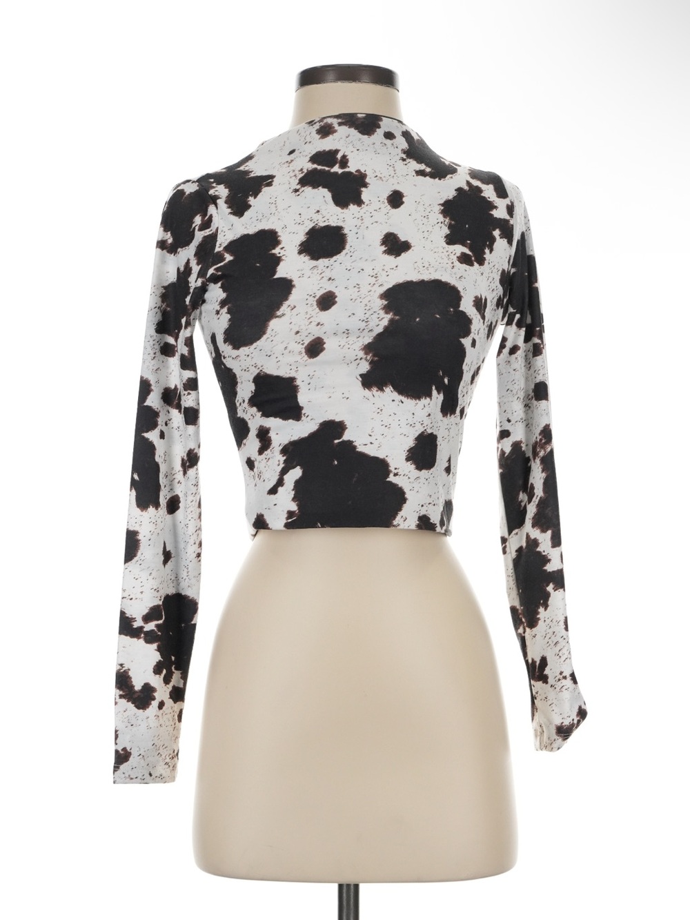12th Tribe Black and White Cow Spot Cropped Long Sleeve Top